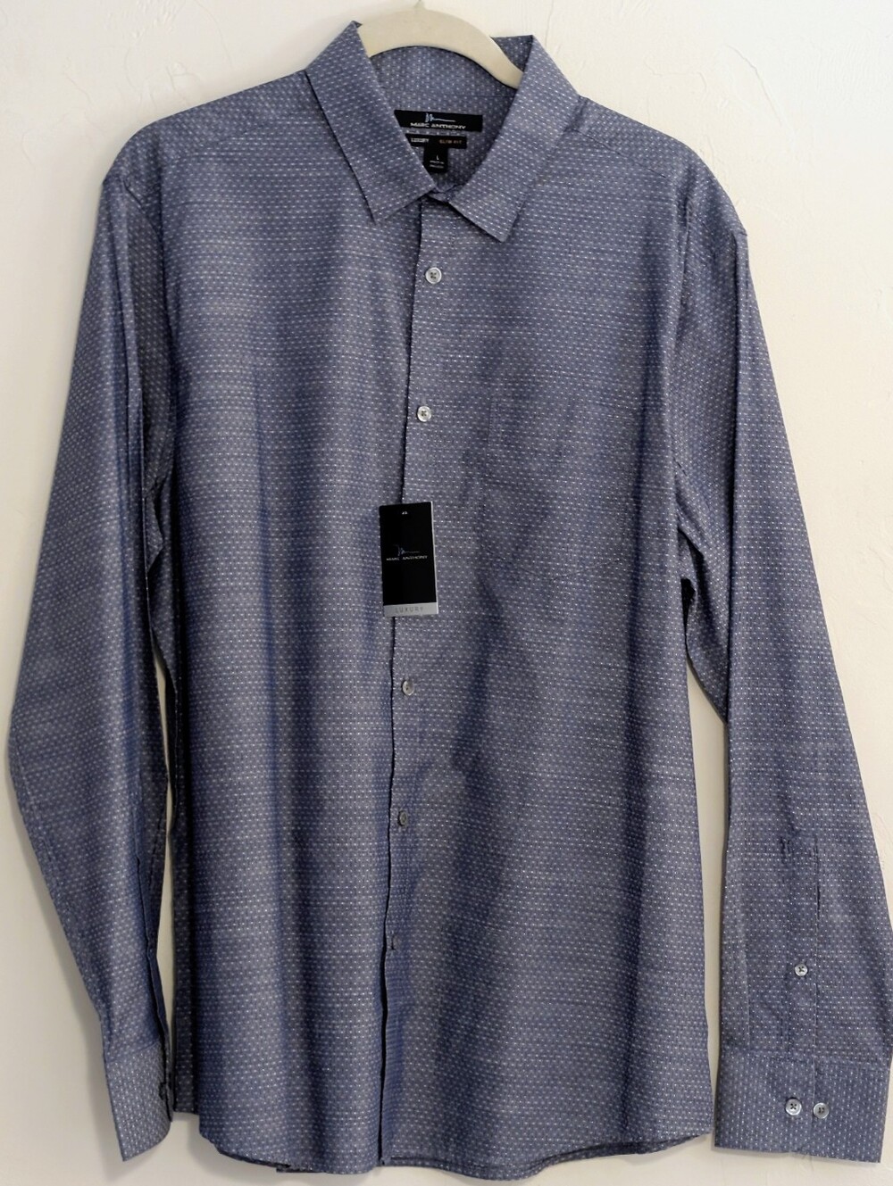Marc Anthony Luxury Slim Fit Blue Geometric Dress Shirt NWT Size L